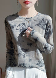Elegant Pink O-Neck Print Cotton UPF 50+ Shirt Top Fall