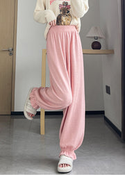Elegant Pink Oversized Pockets Knit Pants Fall