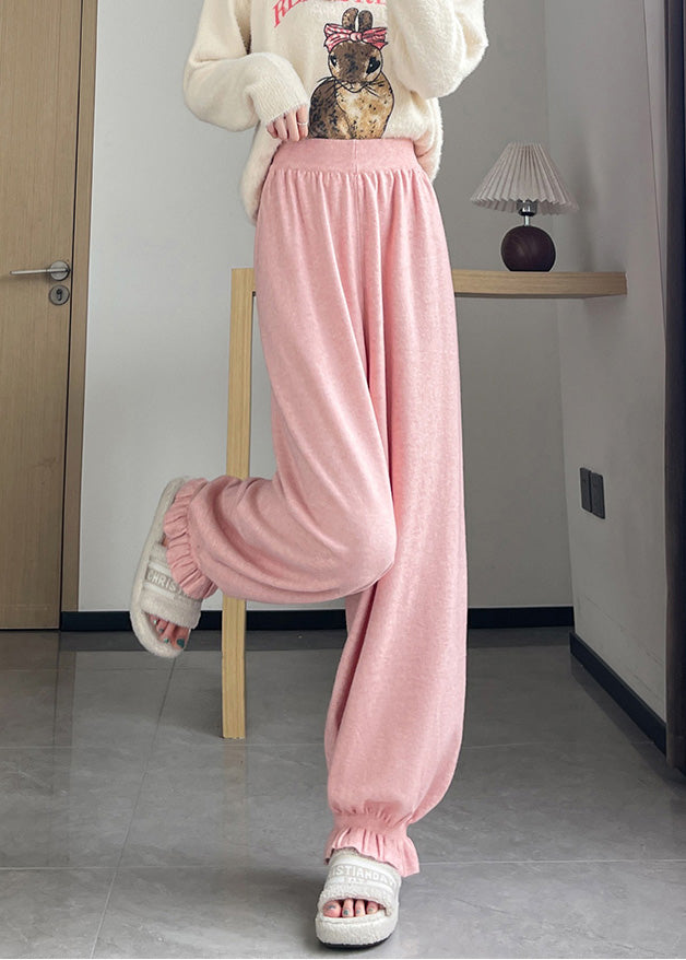 Elegant Pink Oversized Pockets Knit Pants Fall