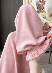 Elegant Pink Oversized Pockets Knit Pants Fall
