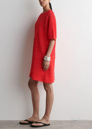 Elegant Pink Oversized Wrinkled Cotton Mid Dress Summer