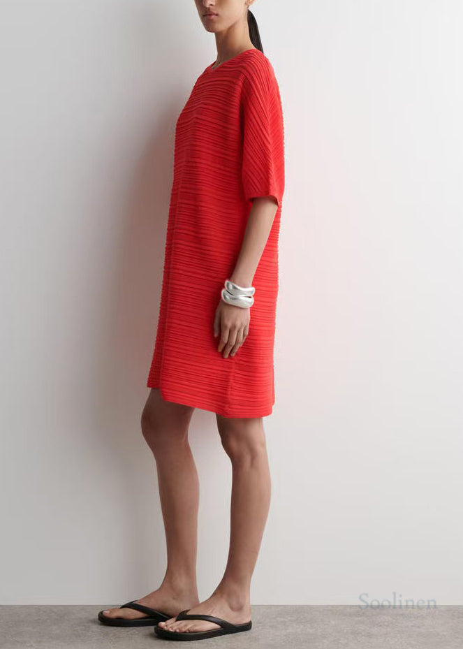 Elegant Pink Oversized Wrinkled Cotton Mid Dress Summer
