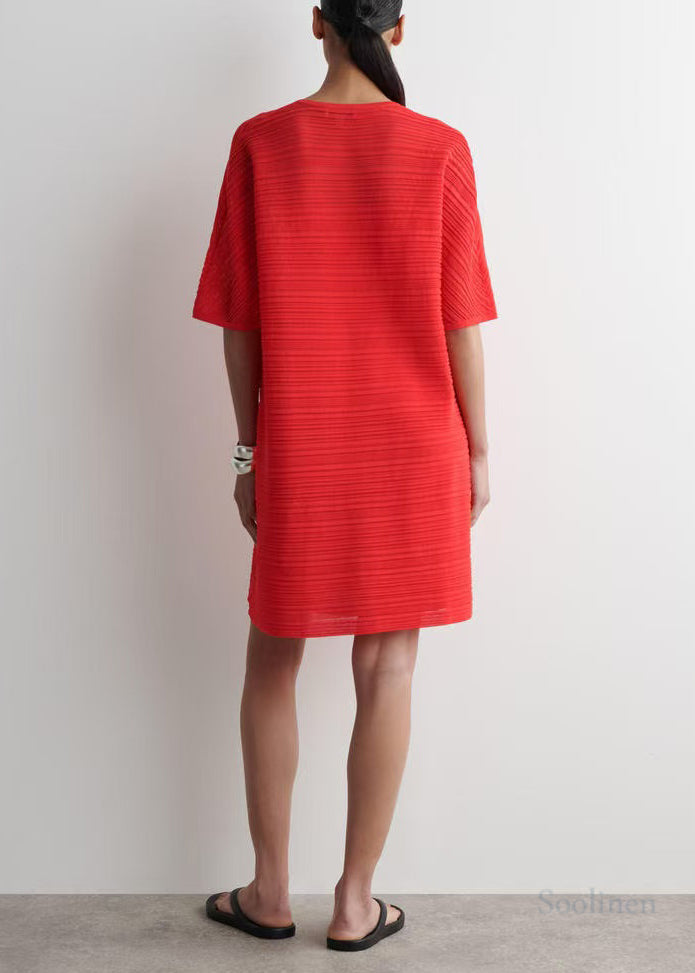 Elegant Pink Oversized Wrinkled Cotton Mid Dress Summer