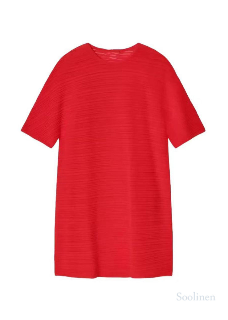 Elegant Pink Oversized Wrinkled Cotton Mid Dress Summer