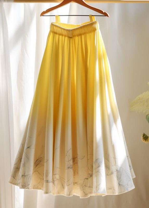 Elegant Pink Print Elastic Waist Chiffon Skirt Summer