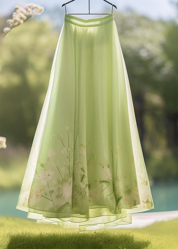 Elegant Pink Print Elastic Waist Chiffon Skirt Summer