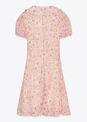 Elegant Pink Print Lace Up Cotton Mid Dress Summer