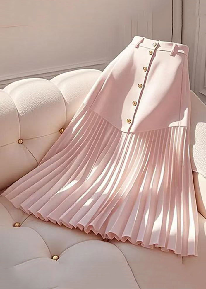 Elegant Pink Wrinkled High Waist Cotton Skirts Summer