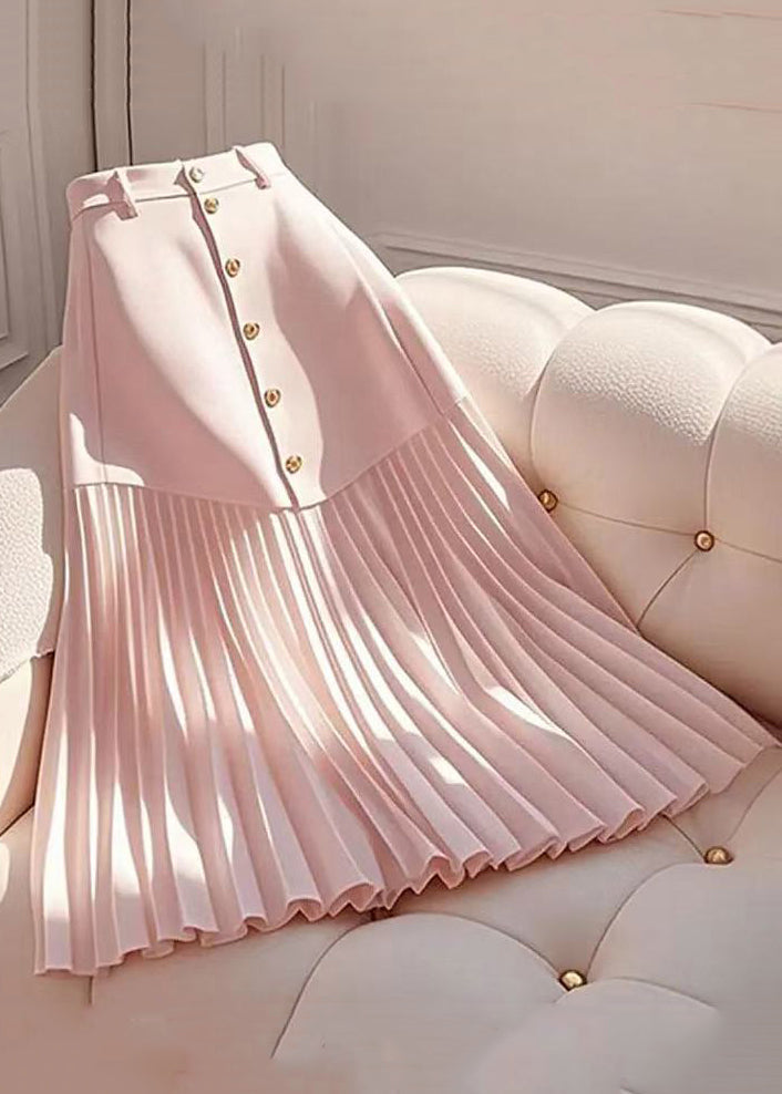 Elegant Pink Wrinkled High Waist Cotton Skirts Summer