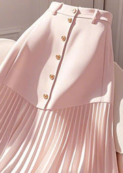 Elegant Pink Wrinkled High Waist Cotton Skirts Summer