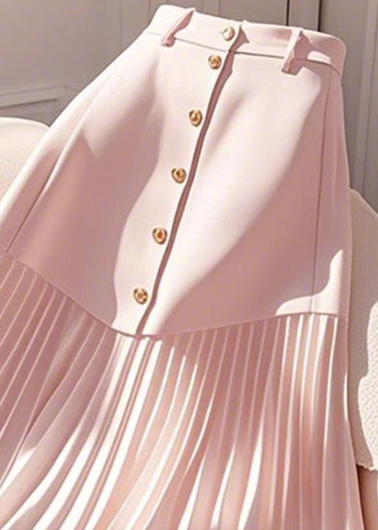 Elegant Pink Wrinkled High Waist Cotton Skirts Summer