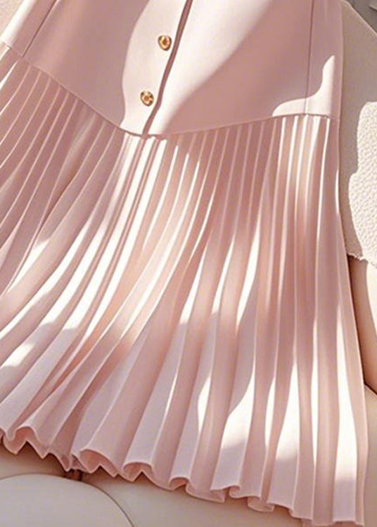 Elegant Pink Wrinkled High Waist Cotton Skirts Summer