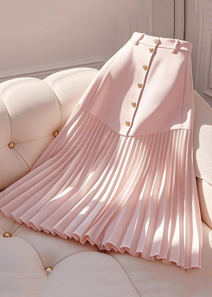 Elegant Pink Wrinkled High Waist Cotton Skirts Summer