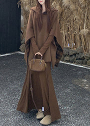 Elegant Plaid Wear On Both Sides Coats And Long Dress Two Pieces Set Cloak Sleeve