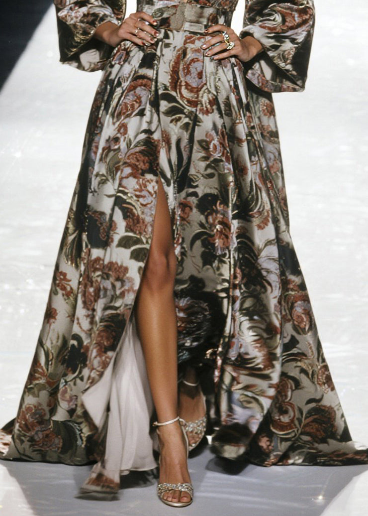 Elegant Print Exra Large Hem Chiffon Tunic Dresss Spring