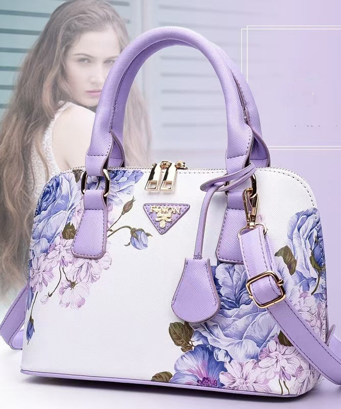 Elegant Purple Jacquard Solid Durable Faux Leather Tote Handbag