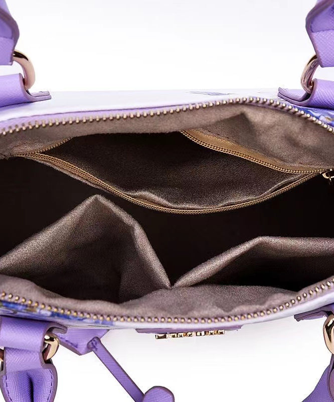Elegant Purple Jacquard Solid Durable Faux Leather Tote Handbag
