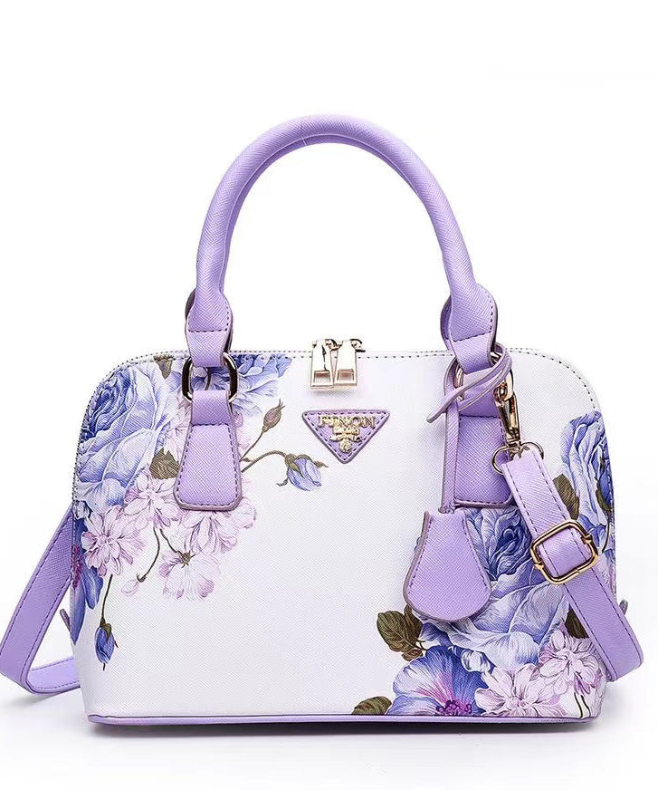 Elegant Purple Jacquard Solid Durable Faux Leather Tote Handbag