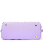 Elegant Purple Jacquard Solid Durable Faux Leather Tote Handbag