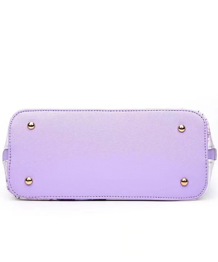 Elegant Purple Jacquard Solid Durable Faux Leather Tote Handbag