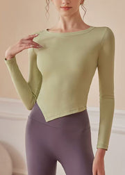 Elegant Purple O-Neck Drawstring Yoga Tops Fall
