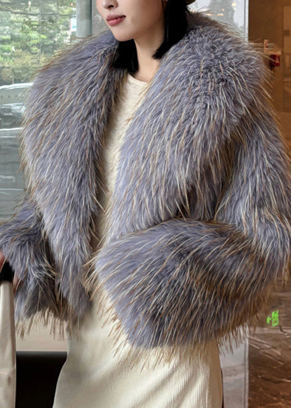 Elegant Purple Peter Pan Collar Leather And Fur Long Sleeve