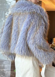 Elegant Purple Peter Pan Collar Leather And Fur Long Sleeve