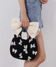 Elegant Purple Print Bow Cotton Tote Handbag