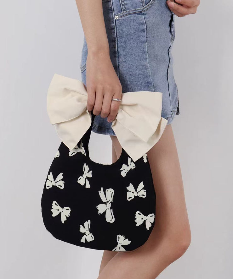 Elegant Purple Print Bow Cotton Tote Handbag