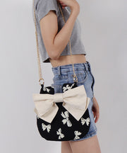 Elegant Purple Print Bow Cotton Tote Handbag