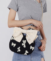 Elegant Purple Print Bow Cotton Tote Handbag