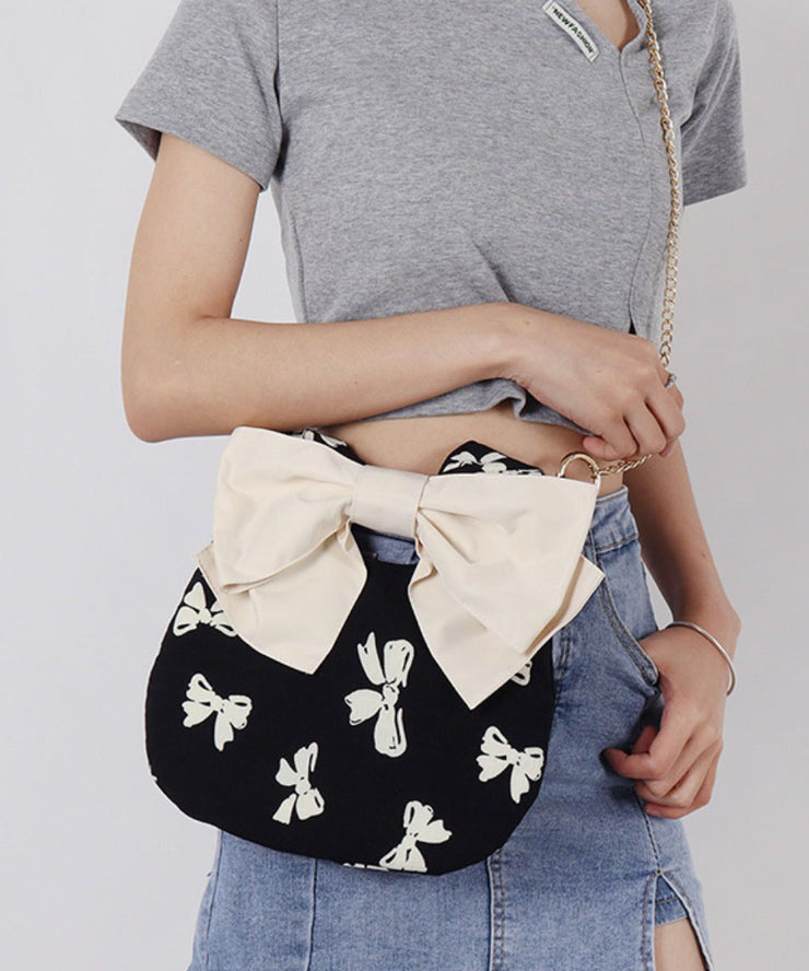 Elegant Purple Print Bow Cotton Tote Handbag