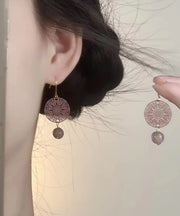 Elegant Purple Sterling Silver Overgild Hollow Out Paper-Cutting Pasted On Panes Drop Earrings