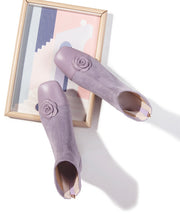 Elegant Purple Suede Floral Splicing Chunky Boots