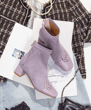 Elegant Purple Suede Floral Splicing Chunky Boots