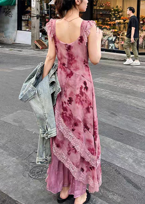 Elegant Purple Zippered Lace Patchwork Long Dresses Sleeveless