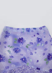 Elegant Purple Zippered Print Patchwork Chiffon Skirt Summer