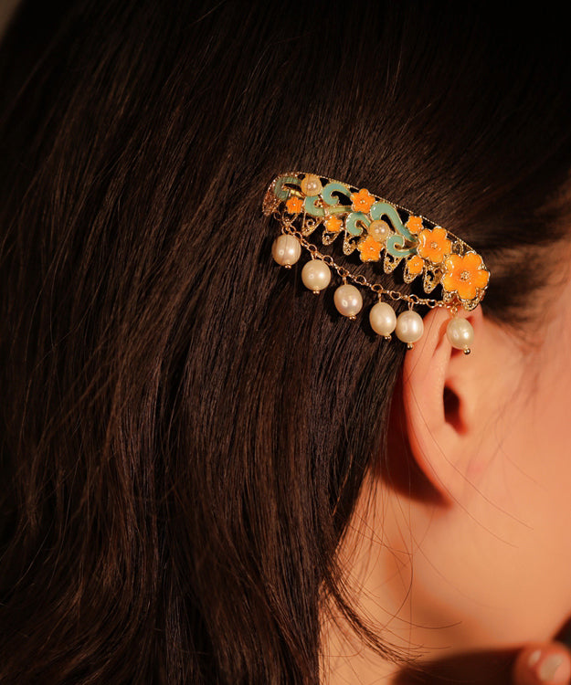 Elegant Rainbow Alloy Pearl Enameling Tassel Hairpin