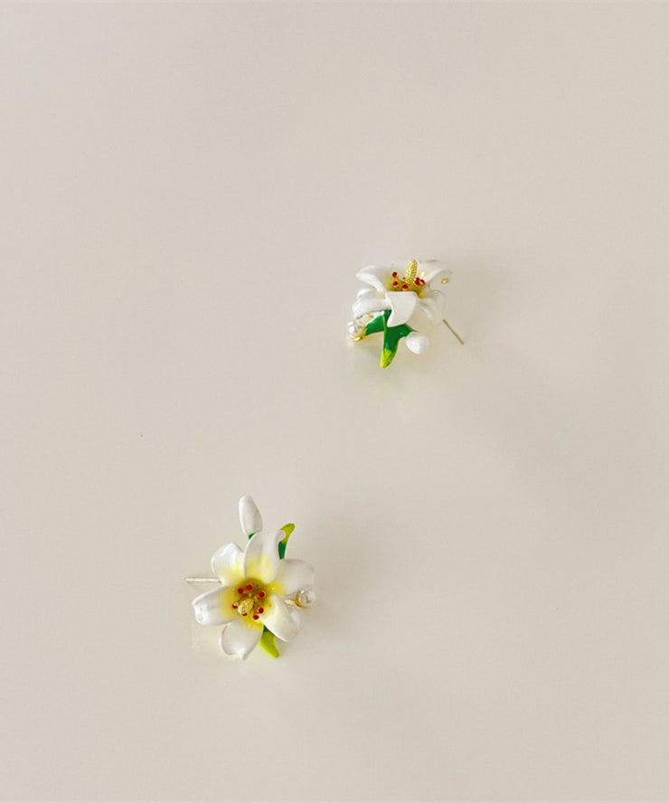Elegant Rainbow Sterling Silver Colored Glaze Lily Stud Earrings