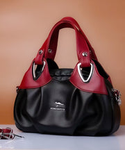 Elegant Red Black Versatile Calf Leather Tote Handbag