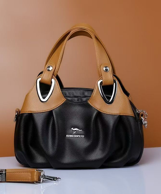 Elegant Red Black Versatile Calf Leather Tote Handbag