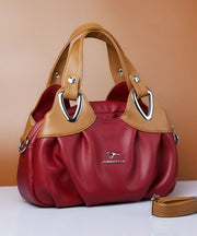 Elegant Red Black Versatile Calf Leather Tote Handbag