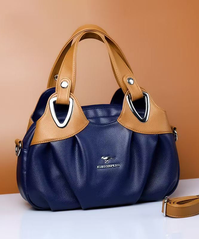 Elegant Red Black Versatile Calf Leather Tote Handbag