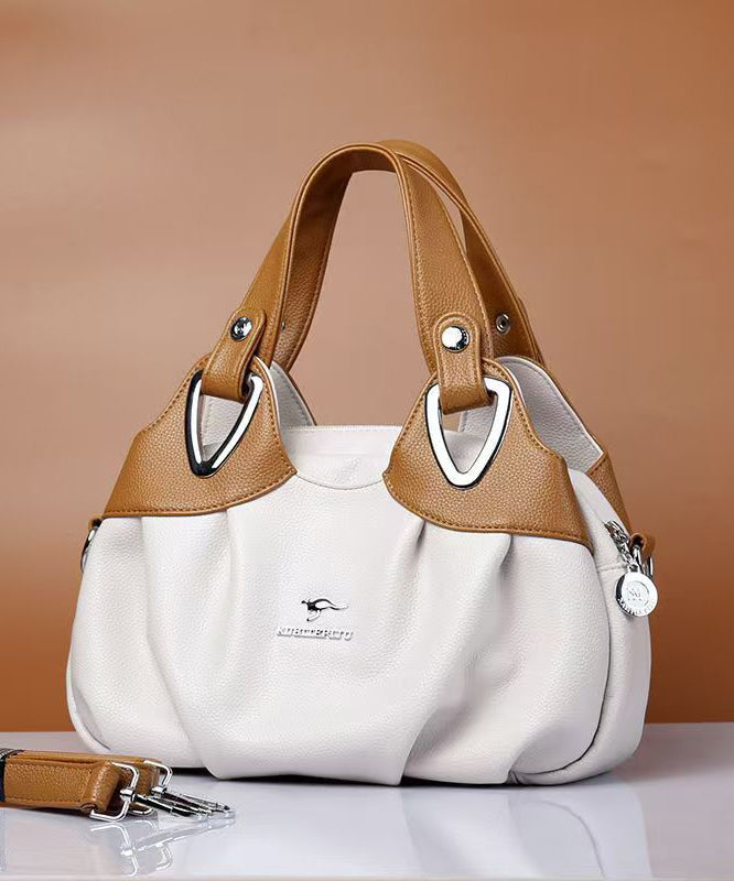 Elegant Red Black Versatile Calf Leather Tote Handbag