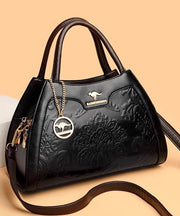 Elegant Red Embossed Calf Leather Tote Bag