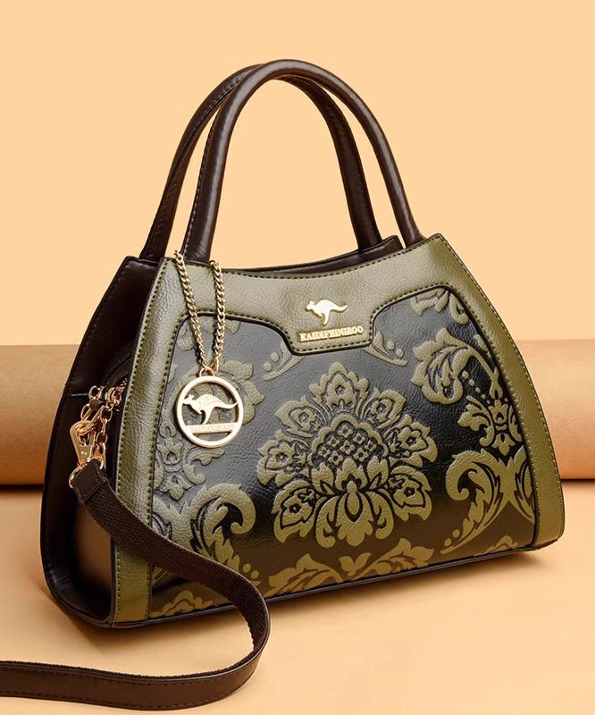 Elegant Red Embossed Calf Leather Tote Bag