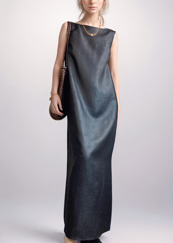 Elegant Red Pockets Back Side Open Silk Long Dress Sleeveless