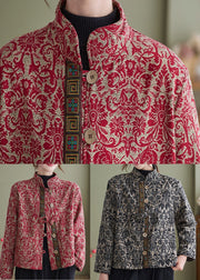 Elegant White-Crane Print Pockets Cotton Filled Parka Winter