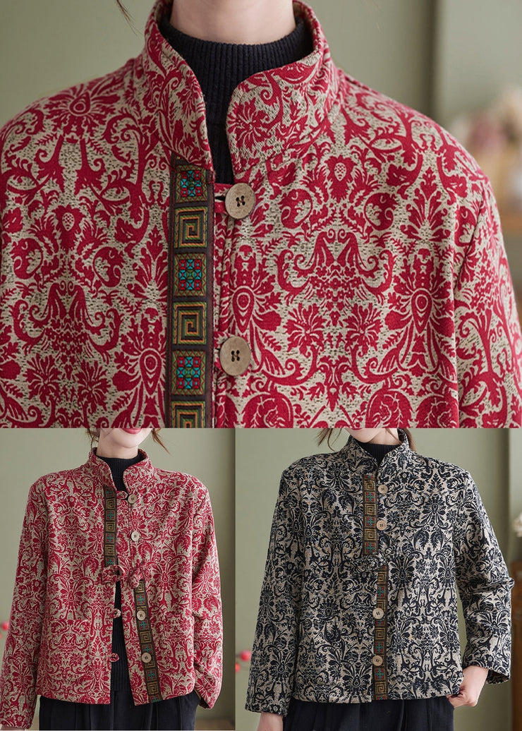 Elegant White-Crane Print Pockets Cotton Filled Parka Winter