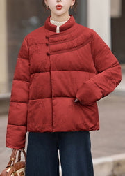 Elegant Red Stand Collar Jacquard Duck Down Puffers Jackets Winter